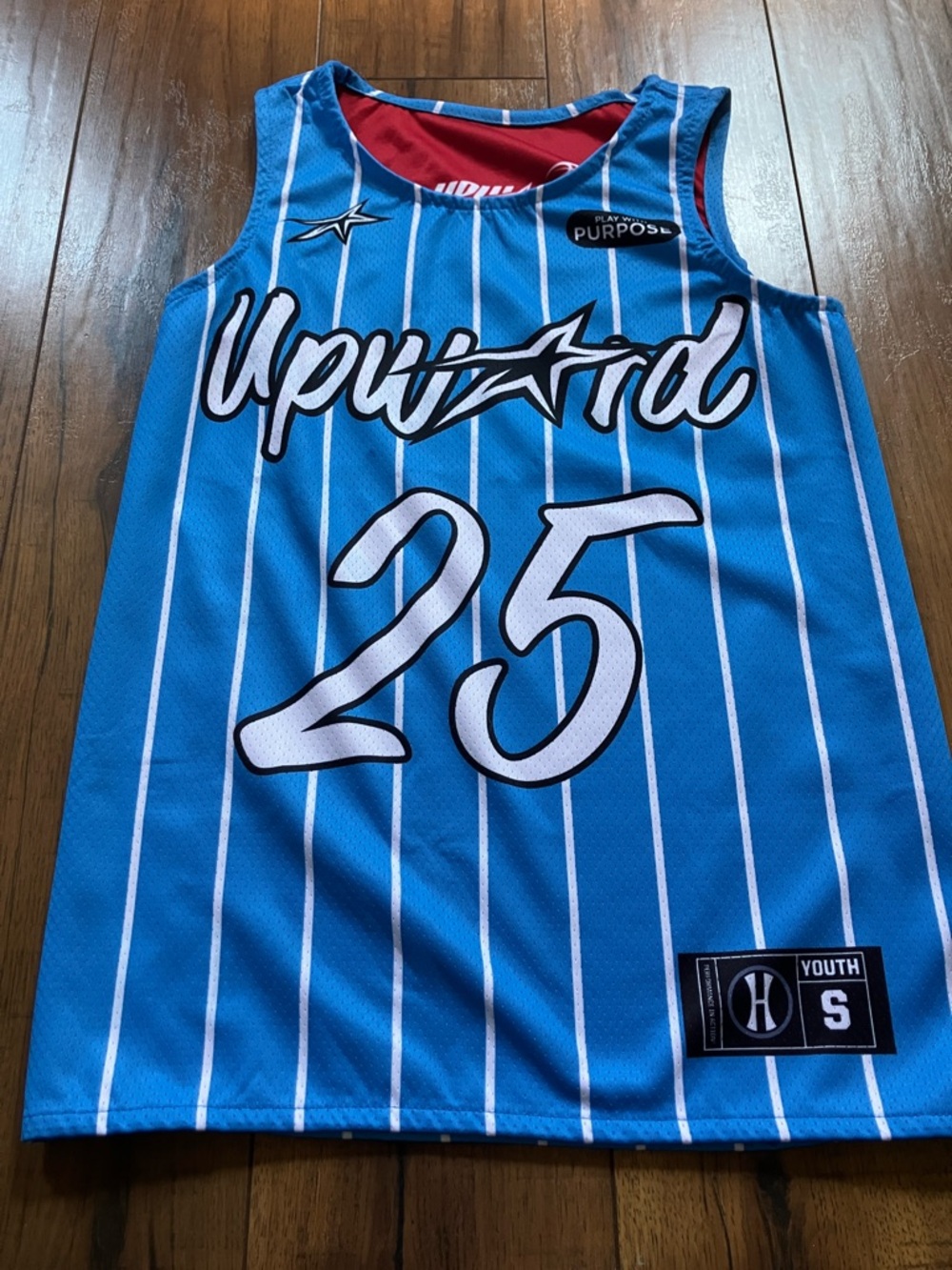 Upward Youth Basketball Jersey reversible - Blue with White Pinstripes Size Smal